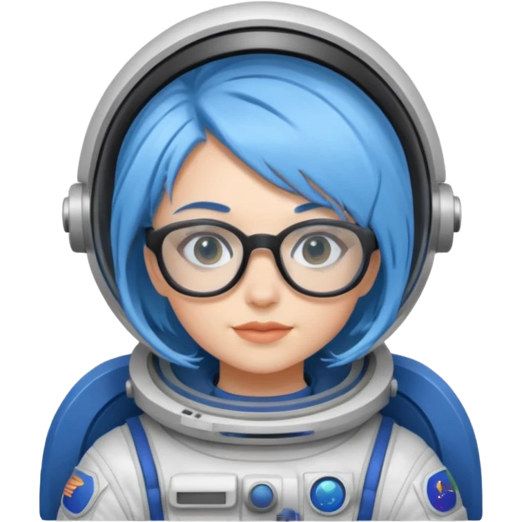 Female astronaut with blue hair, wear glasses, non helmet emoji