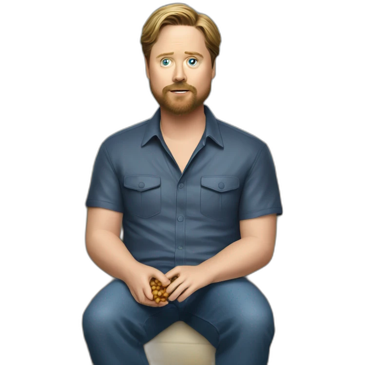 tim heidecker with a beard lazy lounging on couch holding a plastic ziploc bag of walnuts emoji