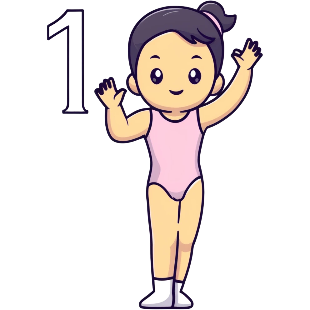 Girl in leotard holding number 1 emoji