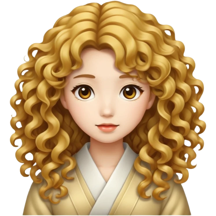 Japanese girl with big golden wavy curly hair emoji