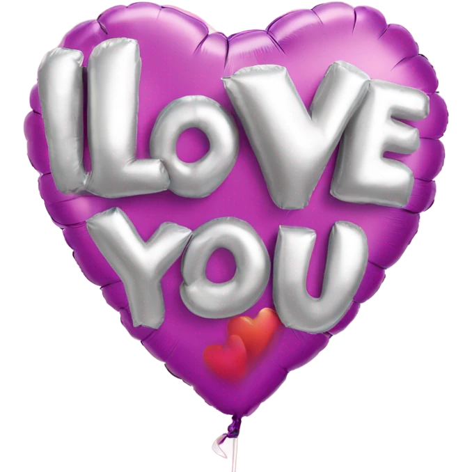 A foil balloon in the shape of letters saying I love you emoji