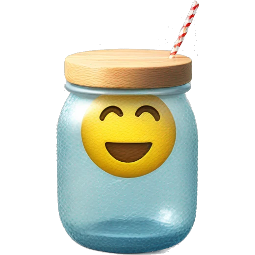 clear textured glass with wood lid and straw emoji
