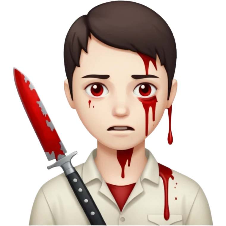 A person with a knife that looks tired and there’s blood on their neck and no blood on there eyes emoji