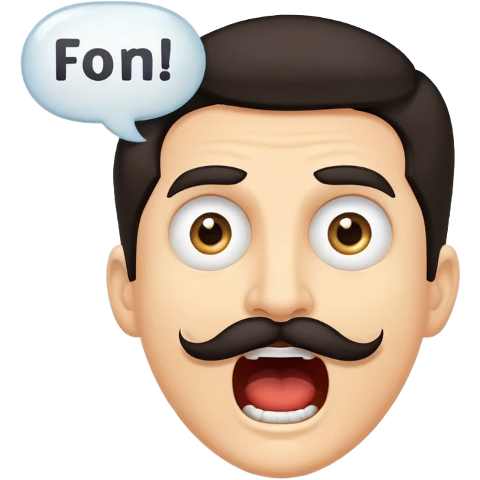 Random guy with light skin dark hair and eyes with a mustache screaming  the word FABIAAAN all in upper case in a Speech bubble  emoji