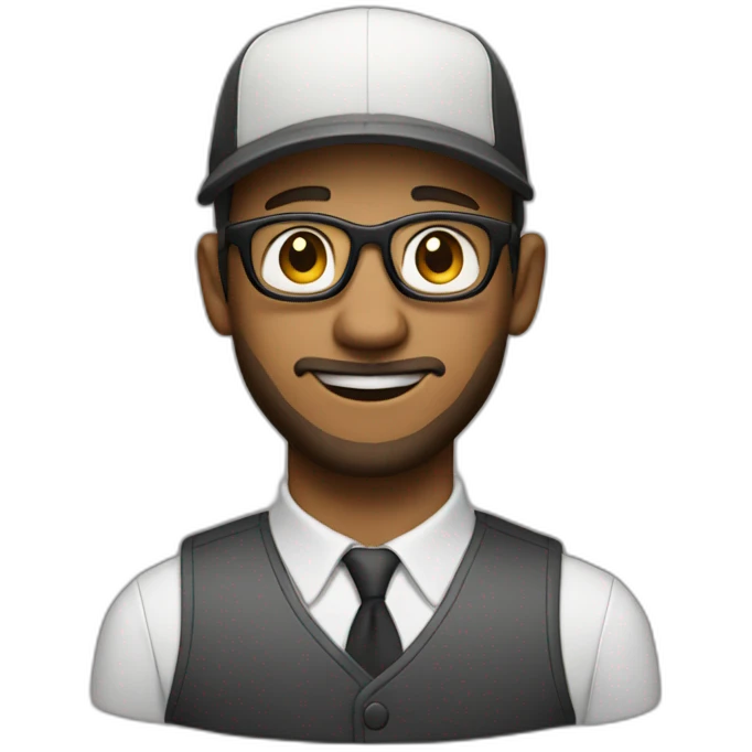 white man with glasses and a short beard with a cap that says "jazz baby" emoji