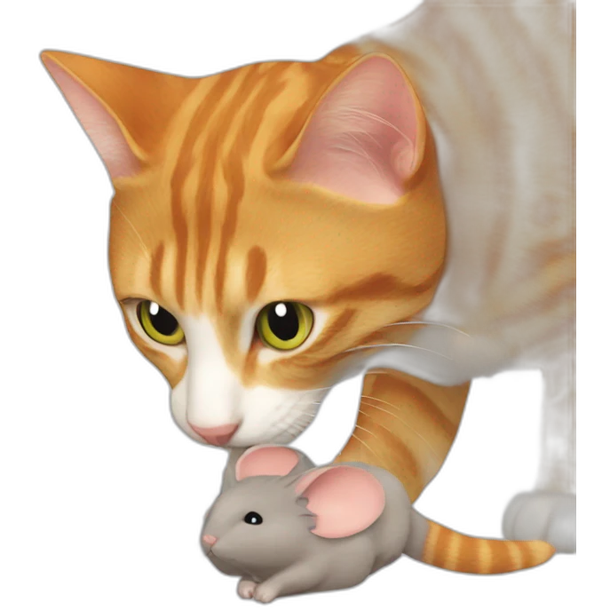 a ginger cat eating a grey mouse emoji