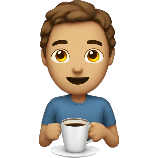 Person waking up with a coffee emoji