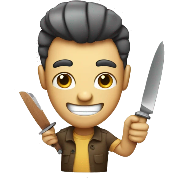 a friendly smiling face holding a small kitchen knife, cartoon style.” emoji
