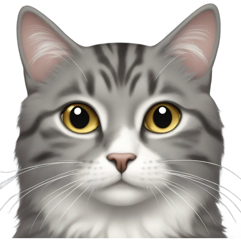 a long haired gray cat and tabby cat with white markings emoji