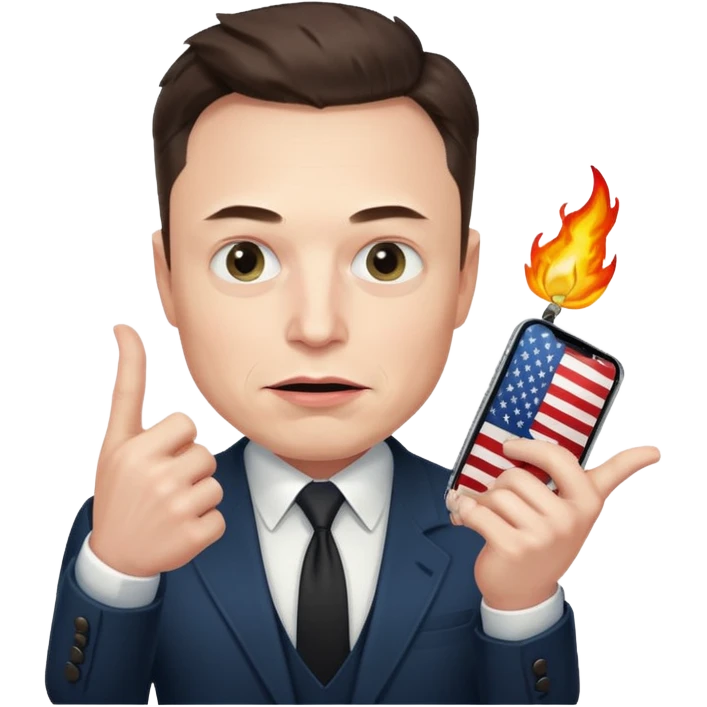 Elon Musk with an evil expression holding the United States in his hand emoji