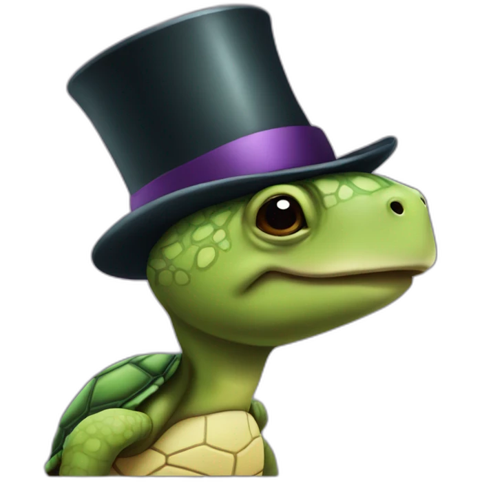 Profile of a Turtle wearing a top hat emoji