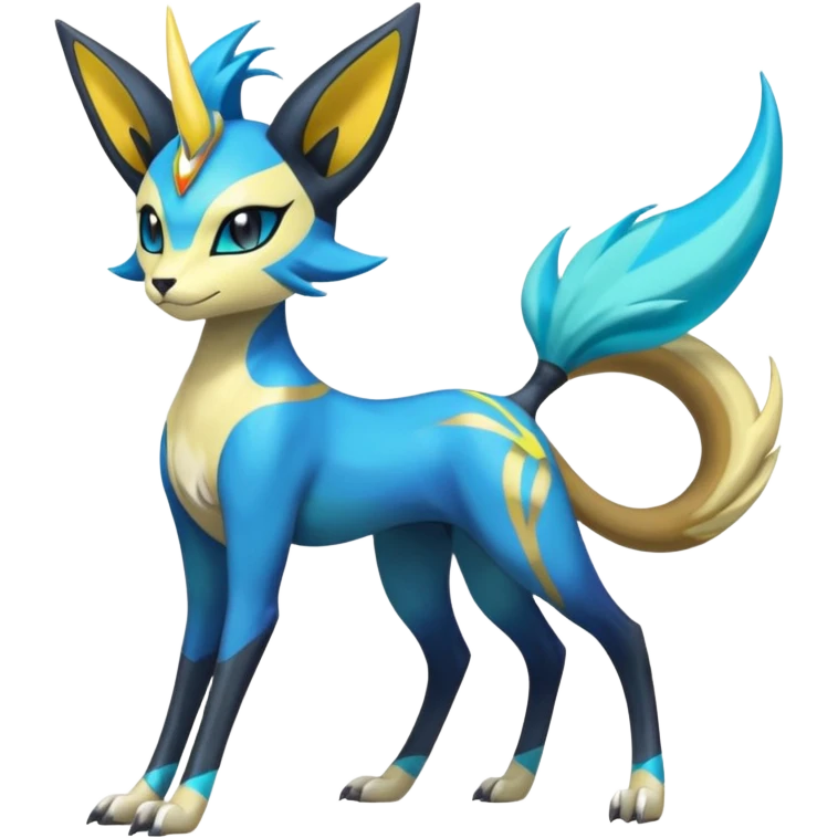 Feral Colorful Painted Asian Graceful Majestic Cool Handsome Meloetta-Zeraora-Luxray-Cobalion-Suicune-Vernid-fusion-hybrid-creature, full body  emoji
