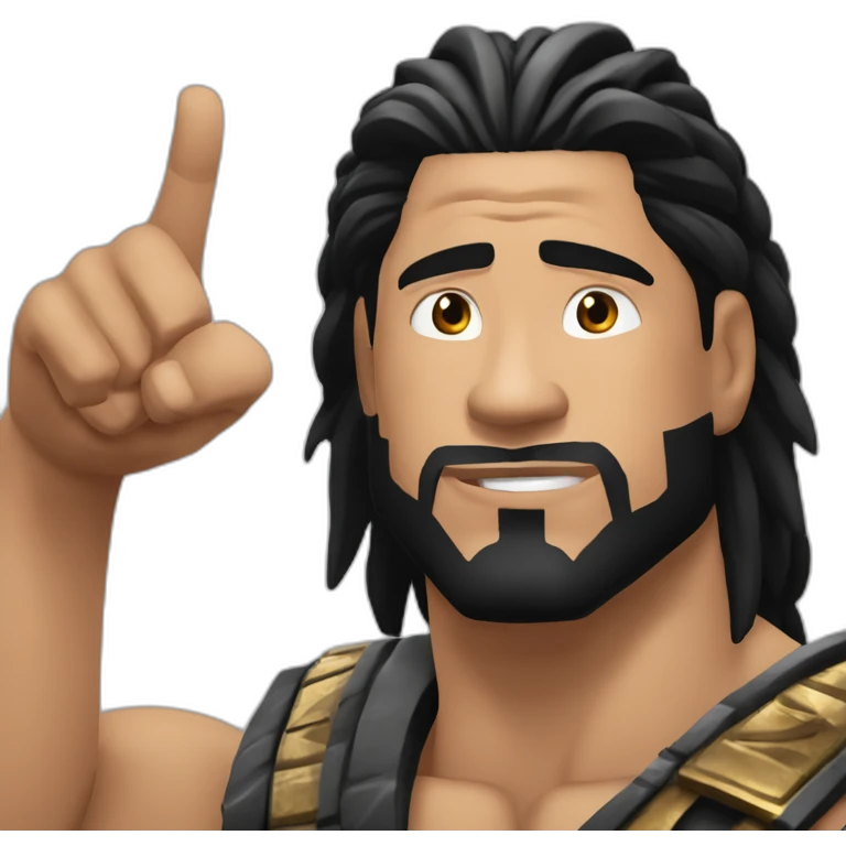Roman reigns acknowledging himself as the tribal chief with his index finger pointing to the sky and has a stern stoic look on his face emoji