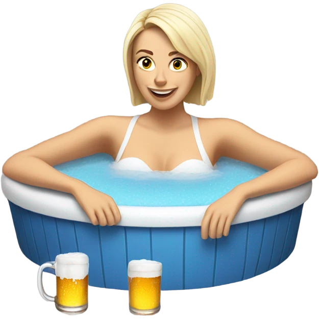White Woman in hot tub with beer emoji