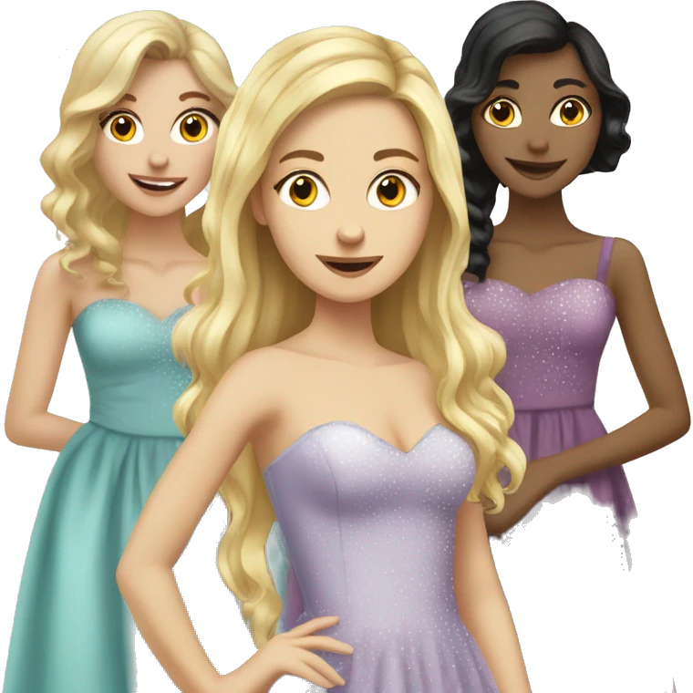 a group of caucasian girls in prom dresses emoji