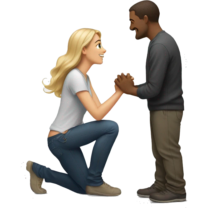 man kneeling in front of woman and looking up at woman emoji