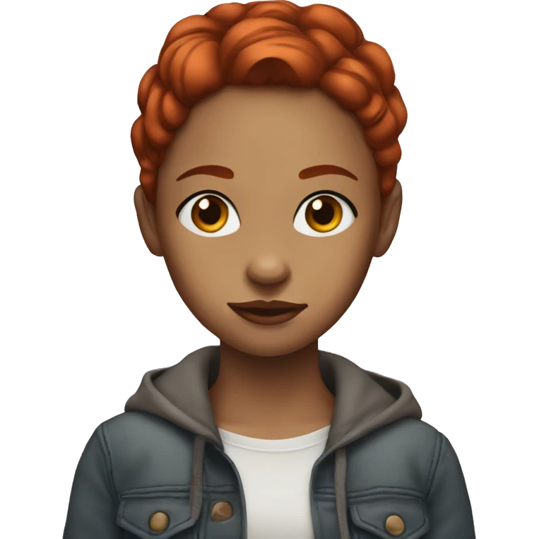 girl with red hair, brown eyes and eyebrows, two piercings on nose emoji