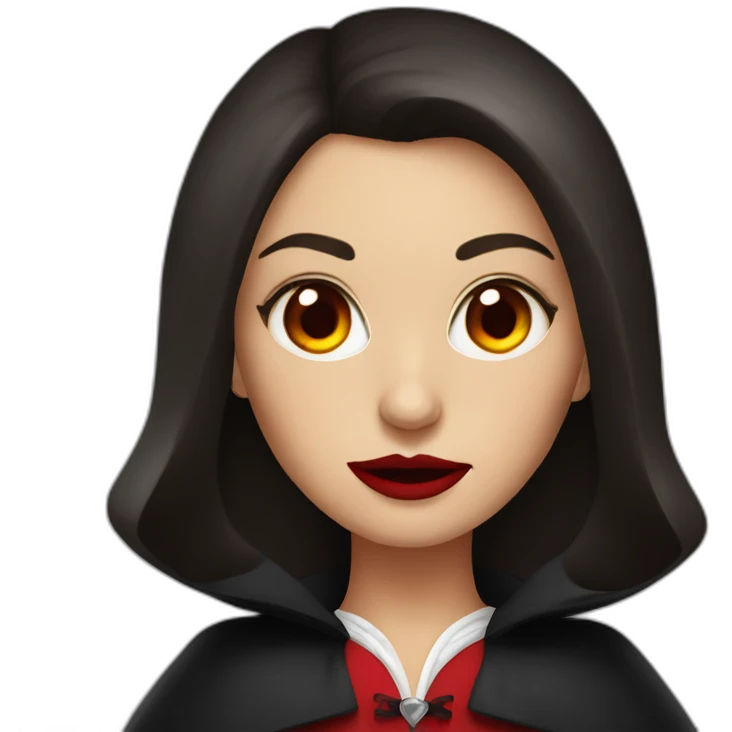 Brunette Women with Dracula haloween costume ans red eyes emoji