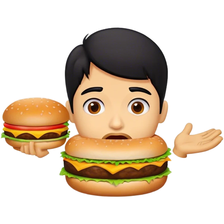 indian with black hair with a cheeseburger in she mouth and she looks stupid emoji