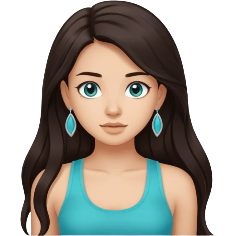 Forever Nenaa with long dark brown hair, cyan crop top emoji