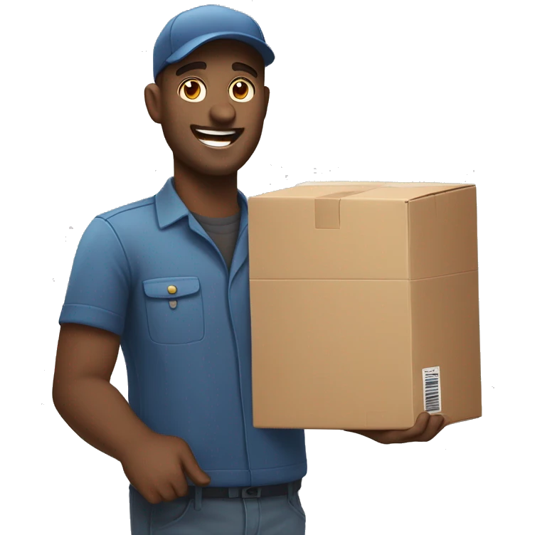 delivery man delivering a cases to a very happy normal person emoji