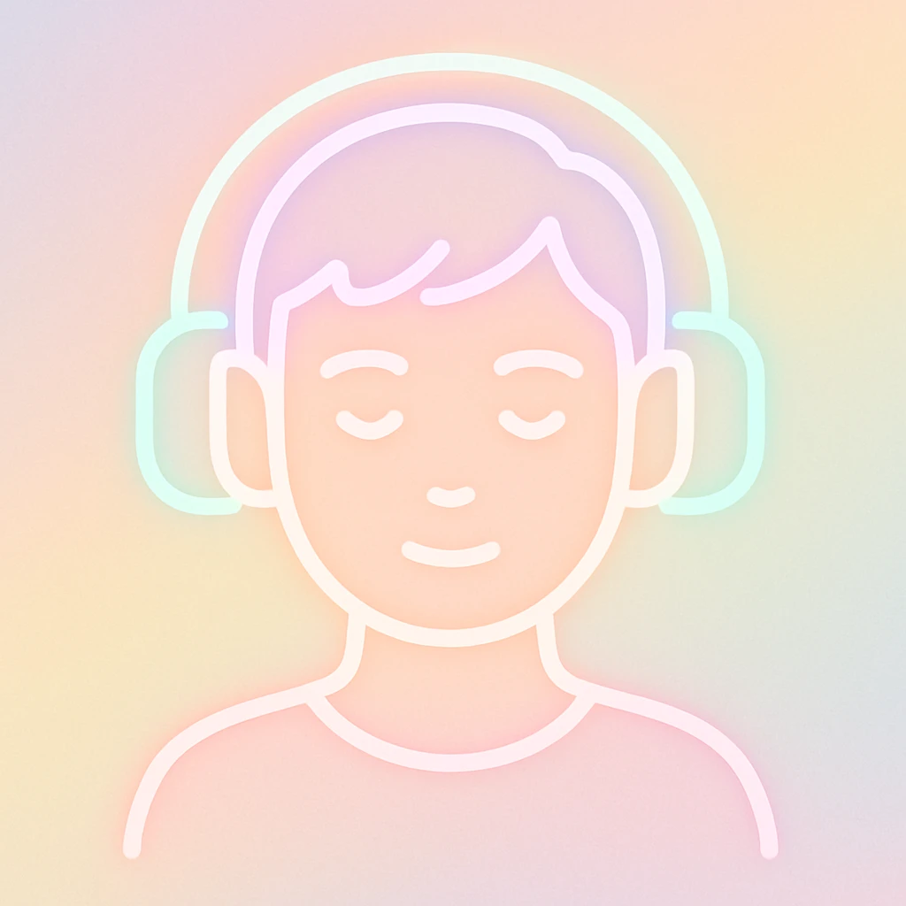 person with short hair and headphones, soft line avatar style, gentle lines and pastel hues emoji