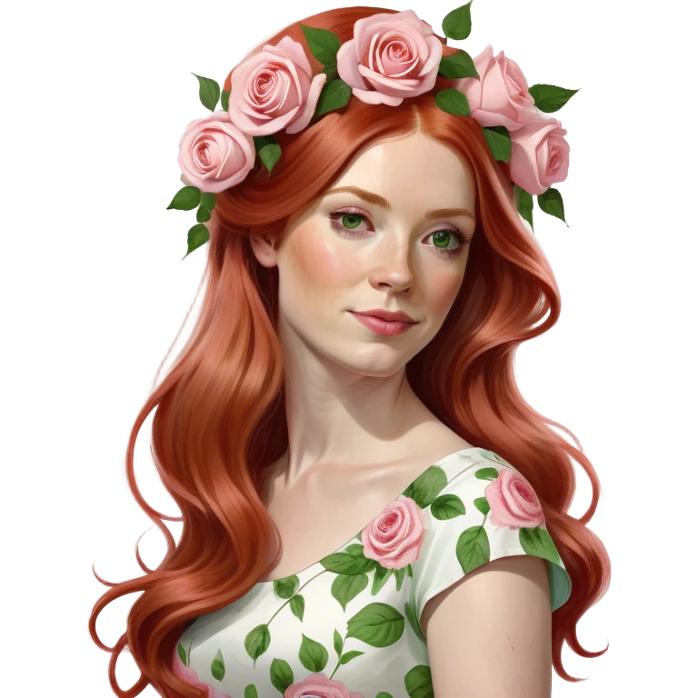Realistic Long Red haired white woman with white & pink roses in her hair  emoji