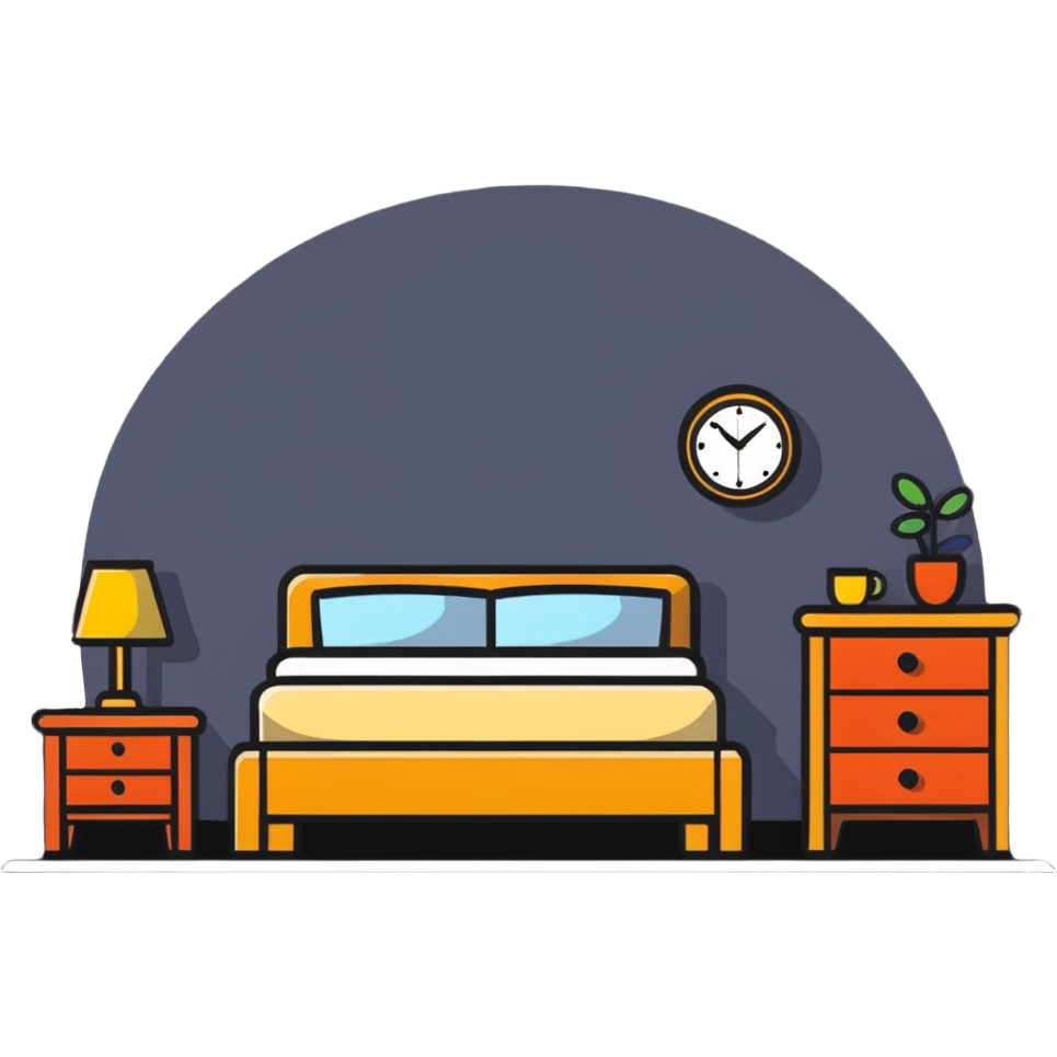 Cozy bedroom with bed, nightstand and lamp emoji