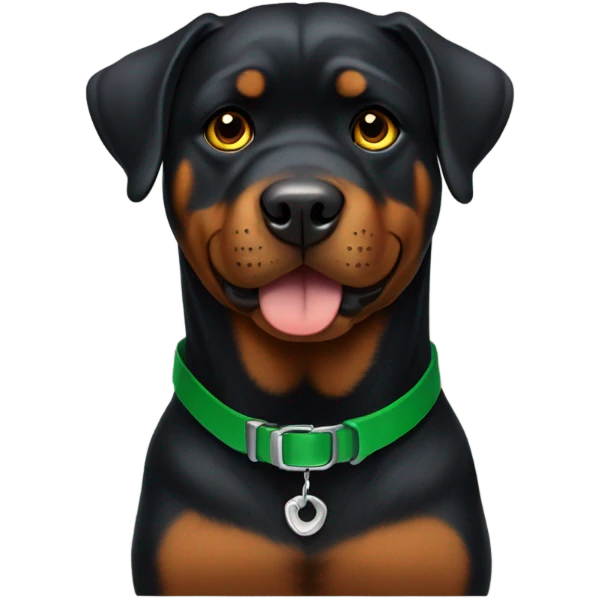 adult rottweiler male with green collar and brown eyes emoji