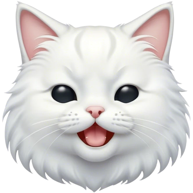 Cinematic Cute Yawning White Cat Portrait Emoji, Head gently tilted with an endearing, wide-open yawn and softly closed eyes, showcasing a pristine white fur with delicate hints of silver, simplified yet irresistibly adorable, highly detailed, glowing with a tender, cozy radiance, high shine, exuding sleepy charm and gentle affection, styled with a soft glowing outline, capturing the essence of a white cat caught mid-yawn, radiating pure, adorable lethargy! emoji