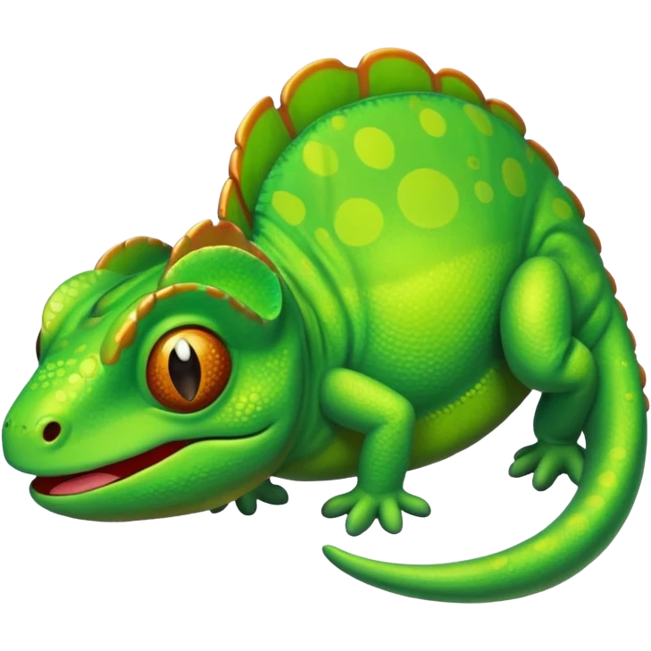 green chameleon looking at me, make it look like an emoji and standalone, with no branch emoji