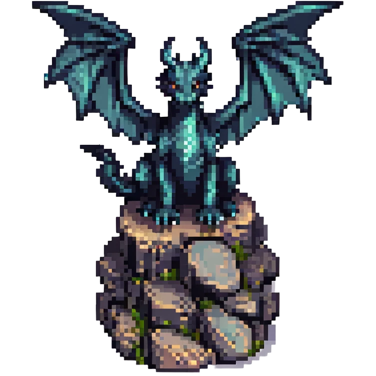 pixel art Minecraft Ender Dragon, perched on obsidian, wings folded, no text emoji