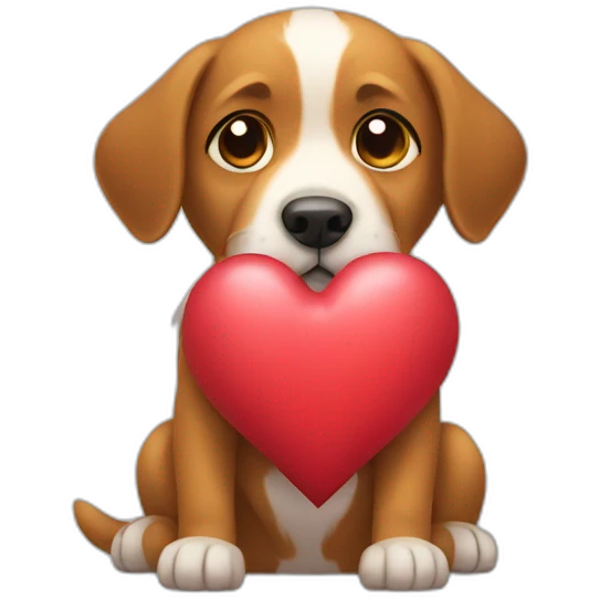 A dog holding heart emoji
