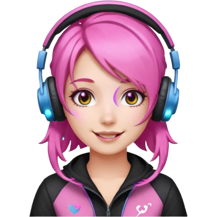 glitter pink gamer girl happy pink hair emoji