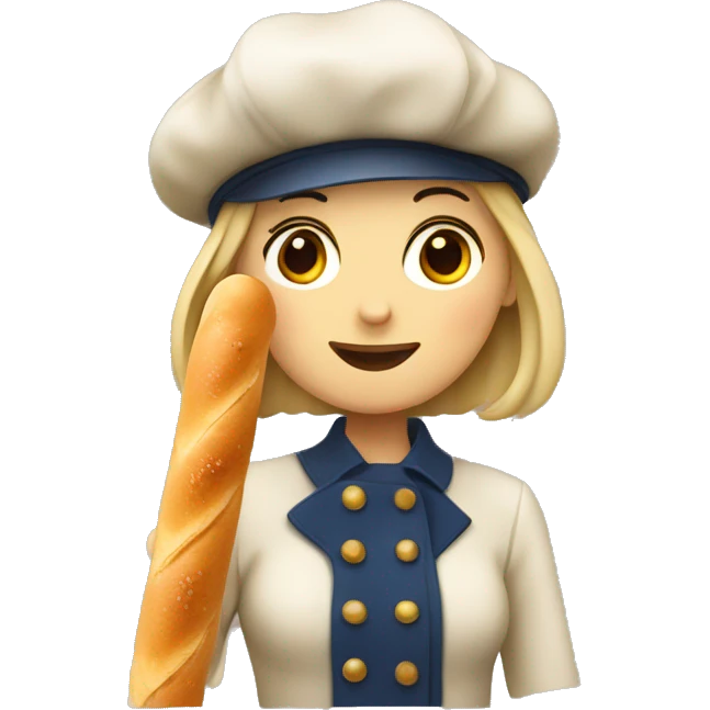 French girl with a baguette and a beret emoji
