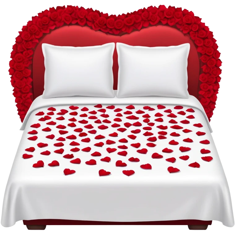 Romantic double bed with rose petals scattered on top of it emoji