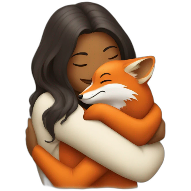 a woman hugging a fox emoji