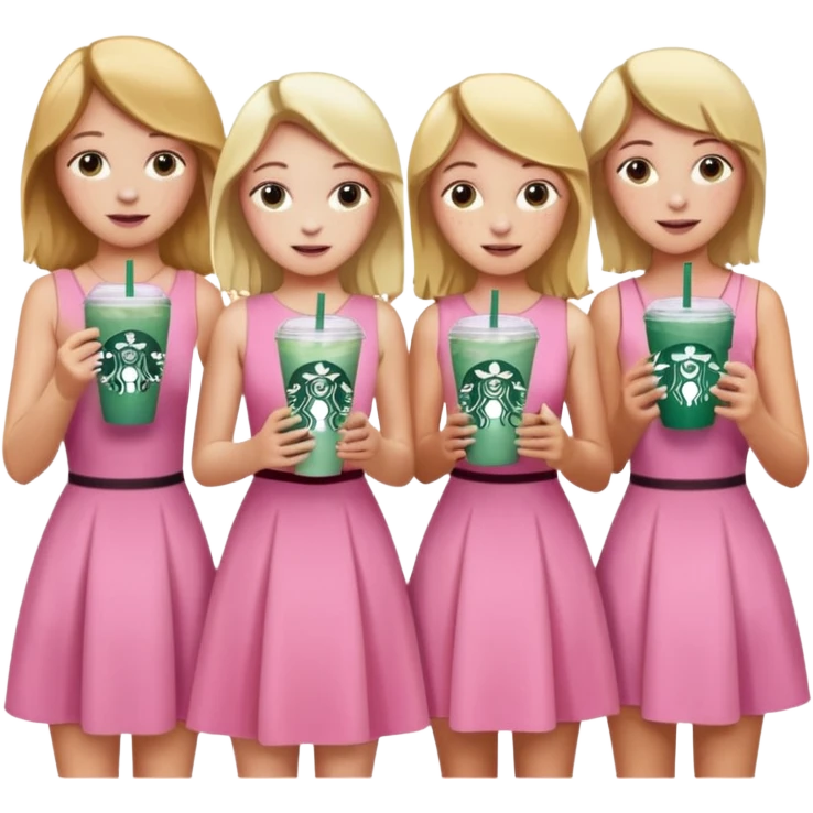teenager   boys and girls freinds group blond w/ freckles long hair pink dress with starbucks emoji