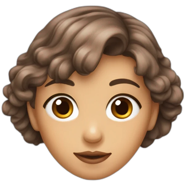 Une jeune fille avec les yeux marrons, les cheveux, châtain foncés, ondulés emoji