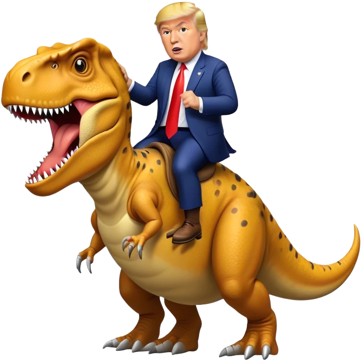 Donald Trump riding wild T-rex emoji