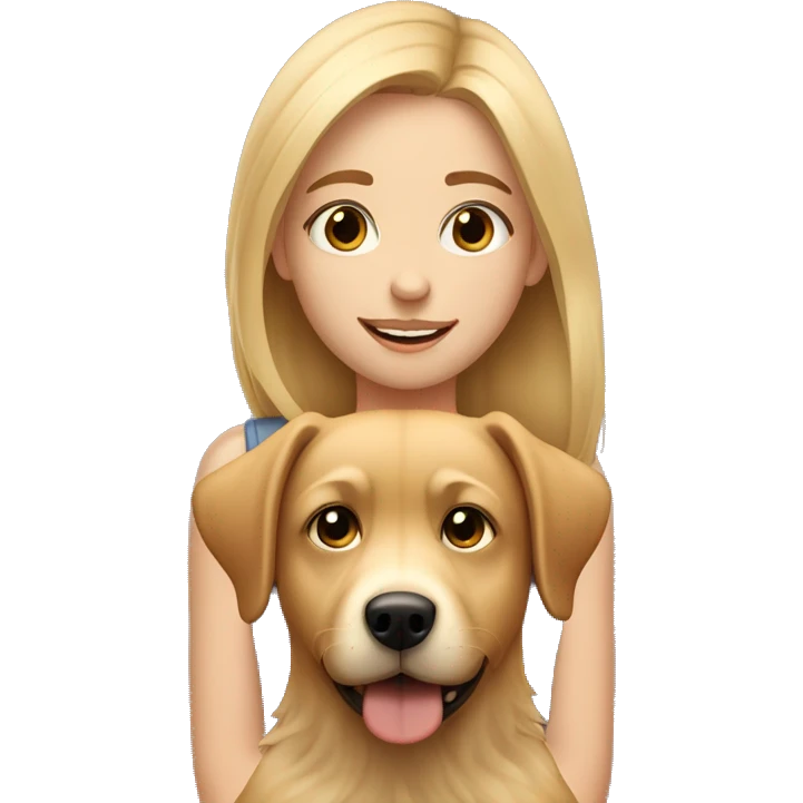 Blonde girl with Scruffy light brown medium sized dog with human eyes emoji