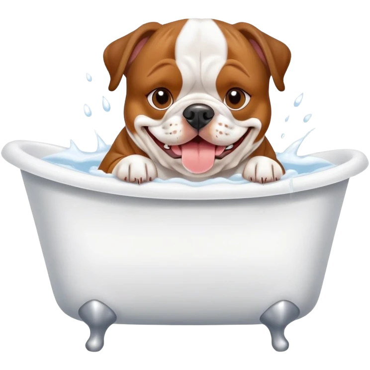 Continental bulldogge in bathtub smiling emoji