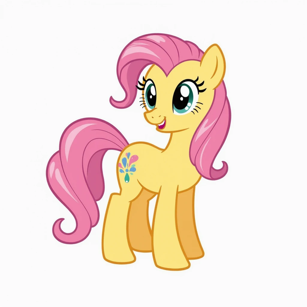realistic style Fluttershy standing and smiling, no background, transparent emoji