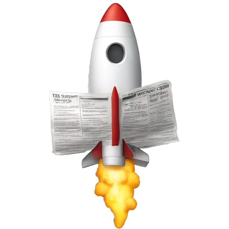 emoji that's on a rocket, holding a newspaper emoji
