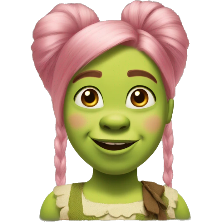 shrek with pink hair bow on the head blushing emoji