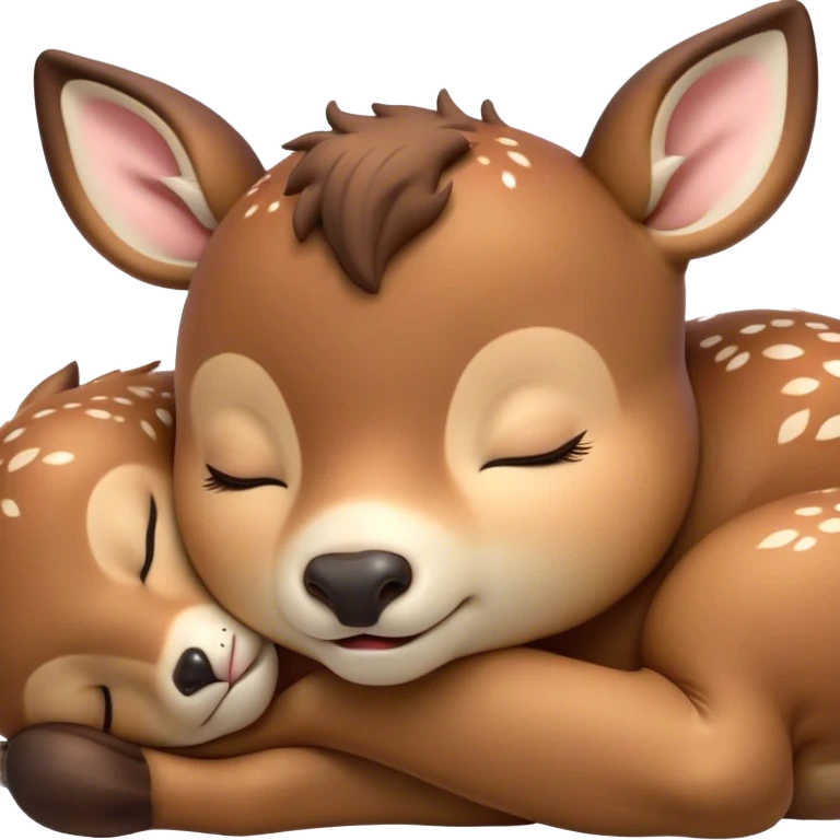 Meme-Worthy Cute Sleeping Deer Portrait Emoji, Head resting peacefully with a contented smile, showcasing a delicate, slender build and a luxuriously soft Fur, eyes shut in a serene, restful nap, Simplified yet hilariously adorable features, highly detailed, glowing with a soft, drowsy light, high shine, relaxed and utterly lovable, stylized with an air of playful laziness, bright and heartwarming, soft glowing outline, capturing the essence of a comically sleepy deer, so meme-worthy it feels like it could instantly become the next viral sensation of adorable woodland slumber! emoji