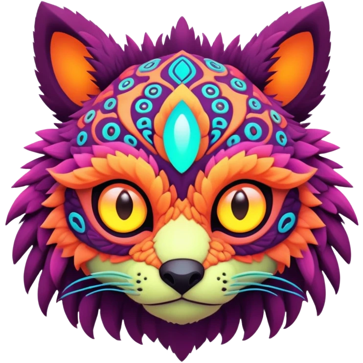 Tropical futuristic lush warm-colored neon Fakémon-Trico-creature emoji