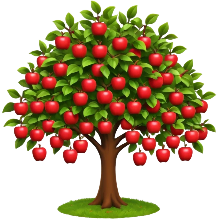 A 3D cartoon apple tree with red apples hanging from its branches, lush green leaves, bright daylight, Memoji-style realism. emoji