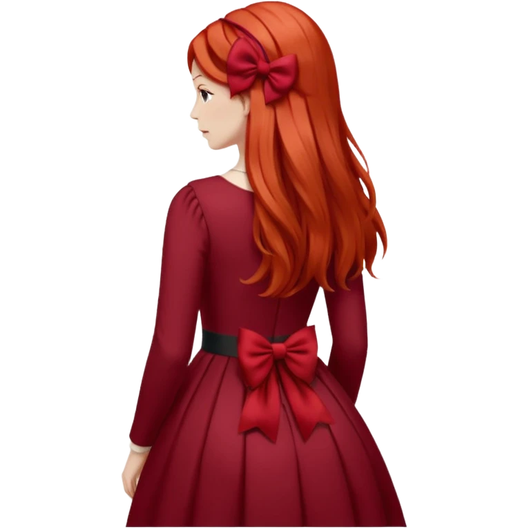 red long hairs with burgundy bow from the back emoji
