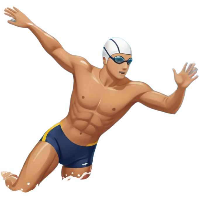 An icon featuring a swimmer in mid-stroke, cutting through the water with a strong, fluid motion. The design includes ripples around the swimmer’s body and a pool lane line in the background, symbolizing speed and technique in swimming. Transparent background highlights the grace emoji